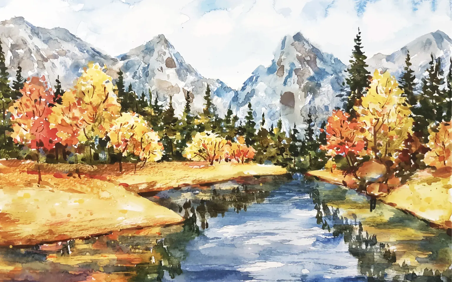 Watercolor autumn landscape