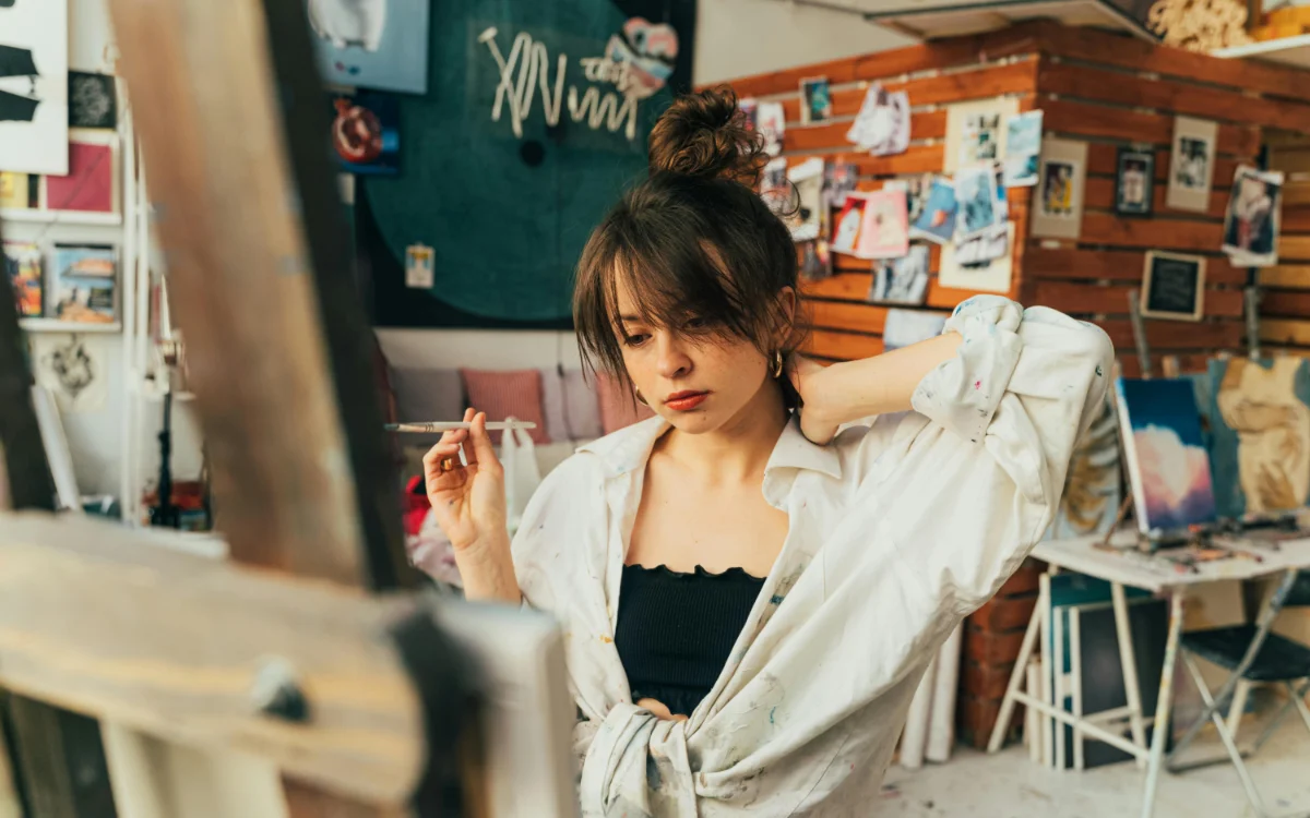 Artist woman in the studio