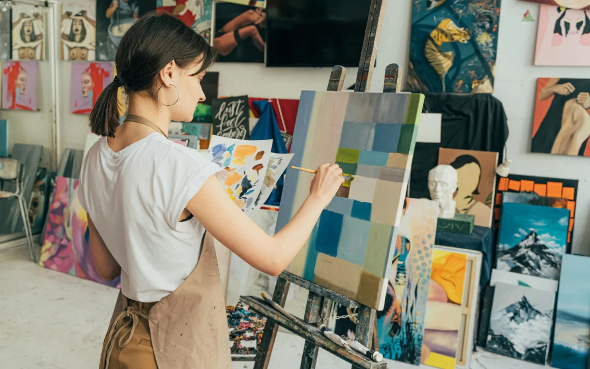 A Woman doing Abstract Painting