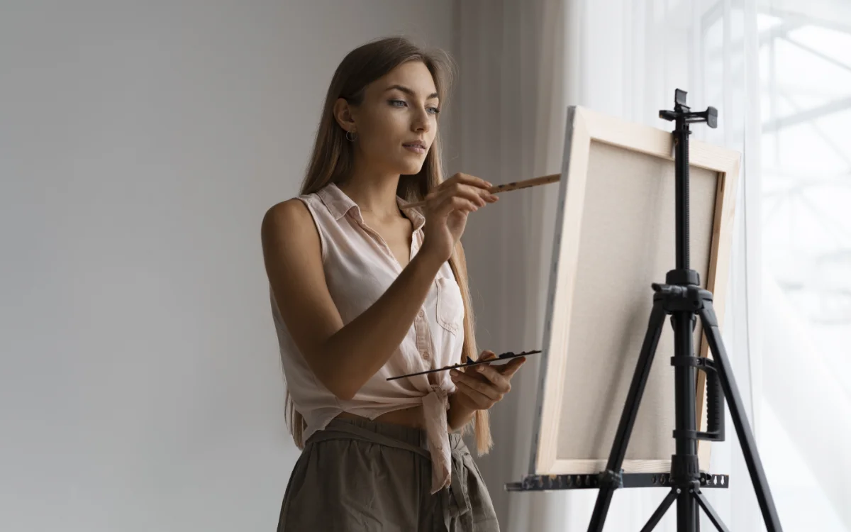 artist painting at home