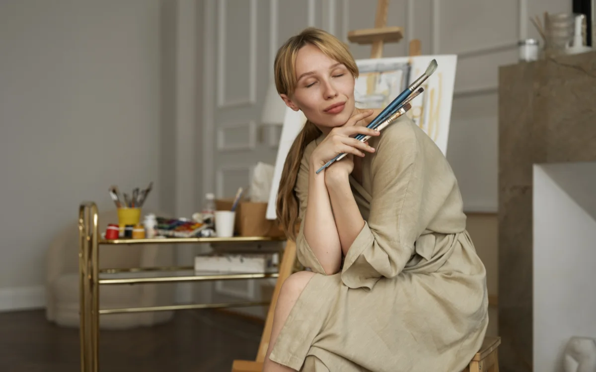 Young woman working her workshop